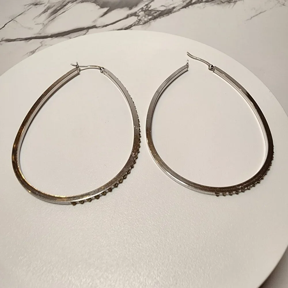 925 Silver Large Hoop Earrings Champagne Colored Stones
